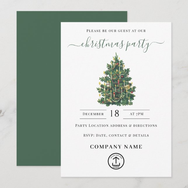 Office Christmas Party Holiday Vintage Elegant Invitation (Front/Back)
