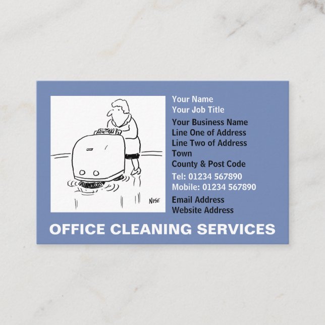 Office Cleaning Services Cartoon Business Card (Front)