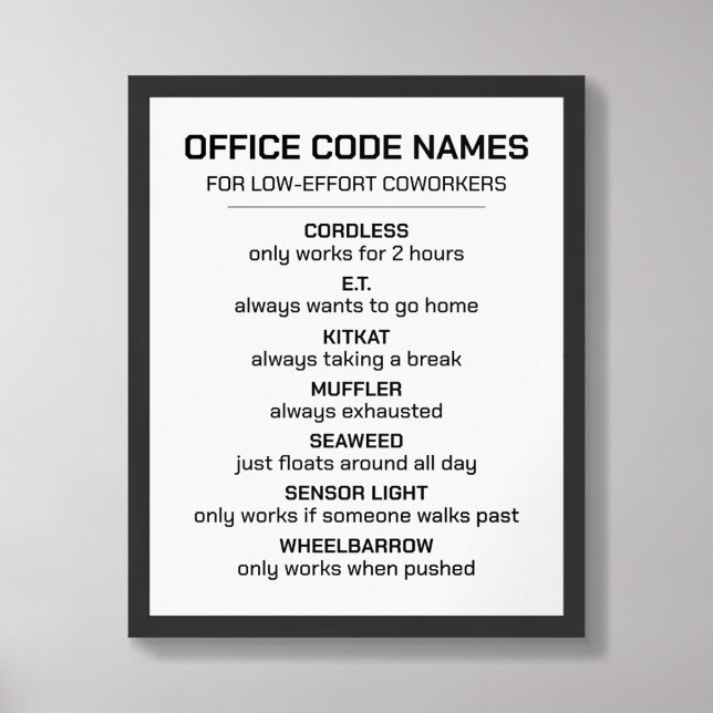 Office Code Names for Coworkers Poster (Creator Uploaded)