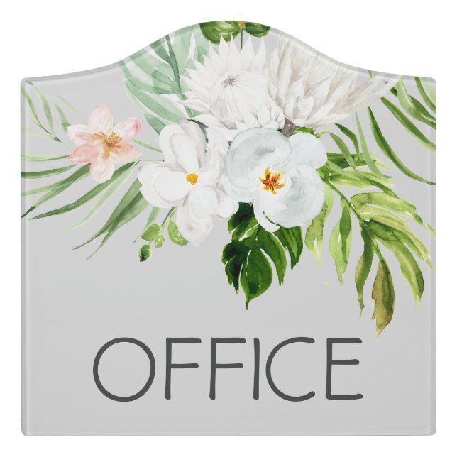 Office Door Light Grey Floral Acrilyic sign  (Large Crest Front)