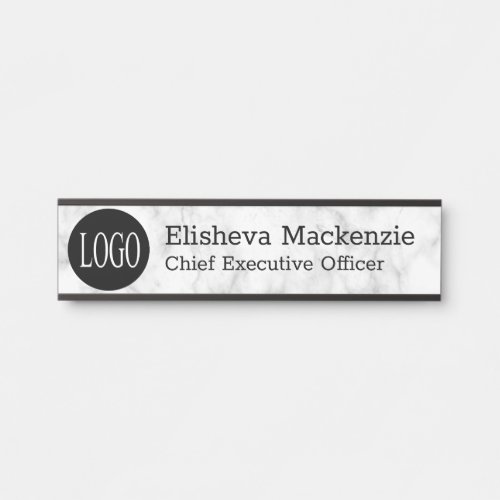 Office Door Logo Name Plate Sign _ Grey Marble