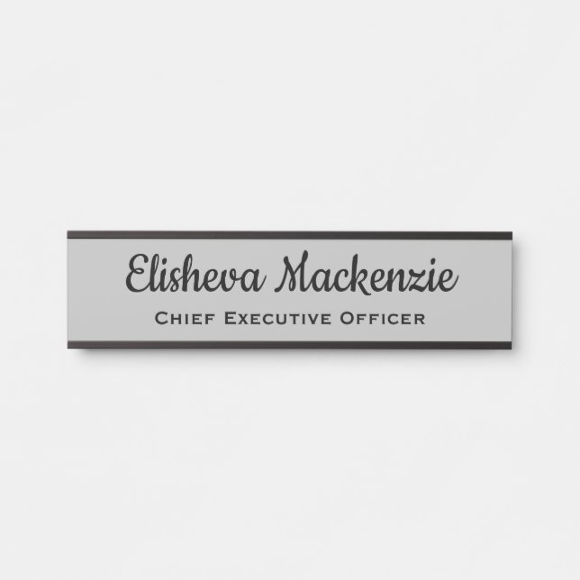 Office Door Name Plate Sign - Gray and Black (Front)