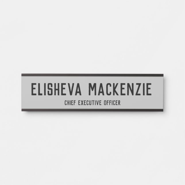 Office Door Name Plate Sign - Gray and Black (Front)