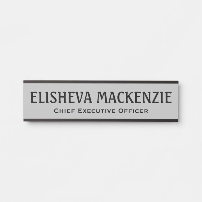 Office Door Name Plate Sign - Gray and Black (Front)