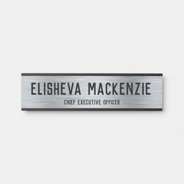 Office Door Name Plate Sign - Silver and Black (Front)