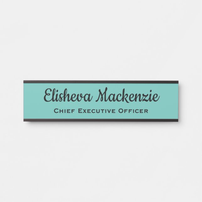 Office Door Name Plate Sign - Teal Blue and Black (Front)