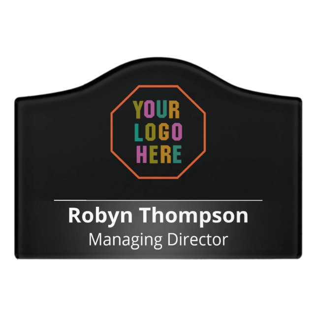 Office Door Plate Customizable Name, with logo Sign (Small Crest Front)