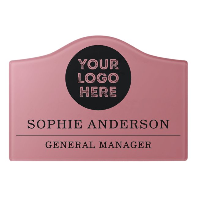 Office Door Rose Gold Custom Logo Name Title Sign (Small Crest Front)