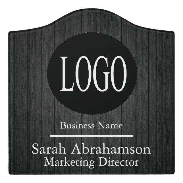 Office Door Sign Black and White Wood Custom Logo (Large Crest Front)