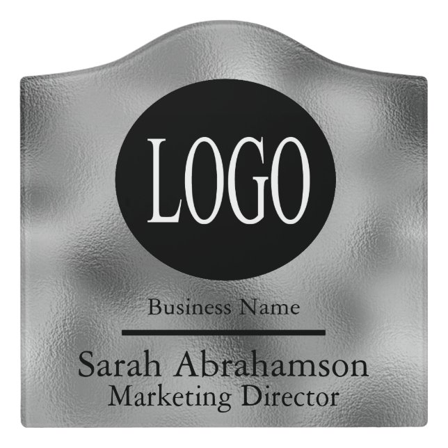 Office Door Sign Glass Look Silver Custom Logo (Large Crest Front)