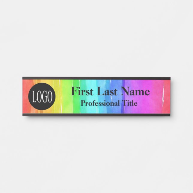 Office Door Signs Rainbow Watercolor Logo Sign (Front)