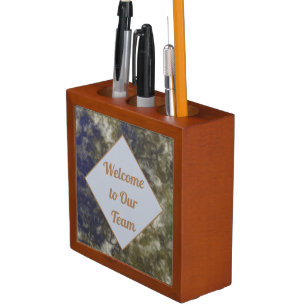 Office Employee Blue Gold Elegant Abstract Welcome Desk Organizer