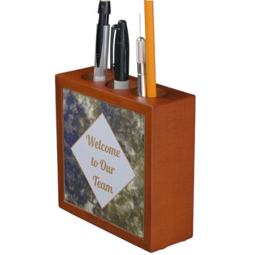 Office Employee Blue Gold Elegant Abstract Welcome Desk Organizer