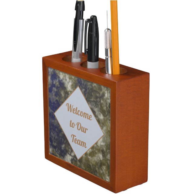 Office Employee Blue Gold Elegant Abstract Welcome Desk Organizer (In Situ)