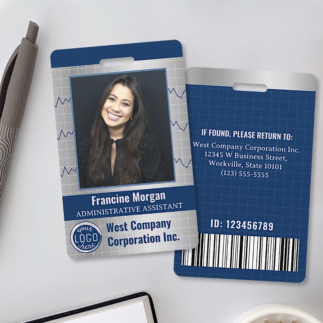 Office Employee Custom Photo Bar Code Company Logo Badge (Creator Uploaded)