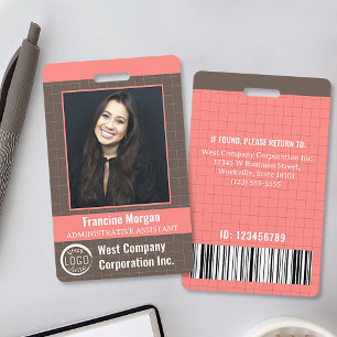 Office Employee Custom Photo Company Logo Bar Code Badge