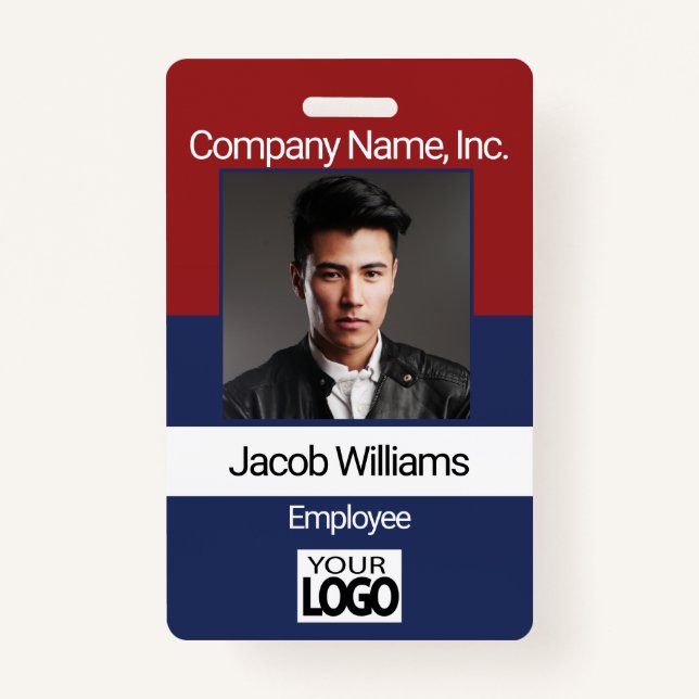 Office Employee Picture Badge - Red / Blue (Front)