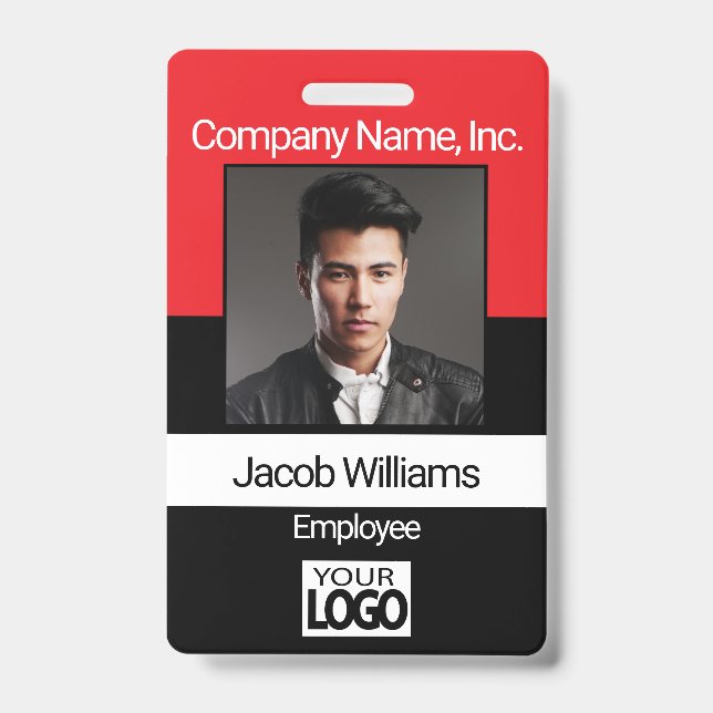 Office Employee Picture Badges - Black / Red (Front)