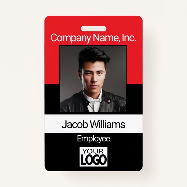 Office Employee Picture Badges - Black / Red (Front)