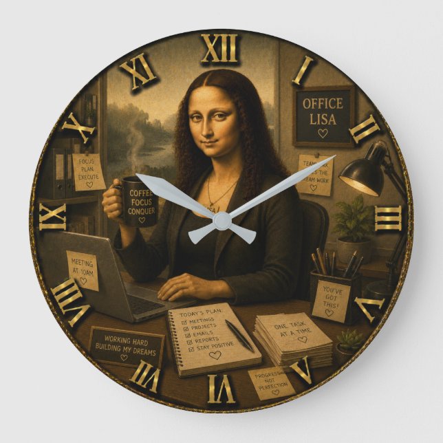 Office Funny Mona Lisa Desk Decor Gift Large Clock (Front)
