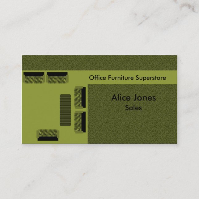 Office Furniture Business Card, Olive Green Business Card (Front)