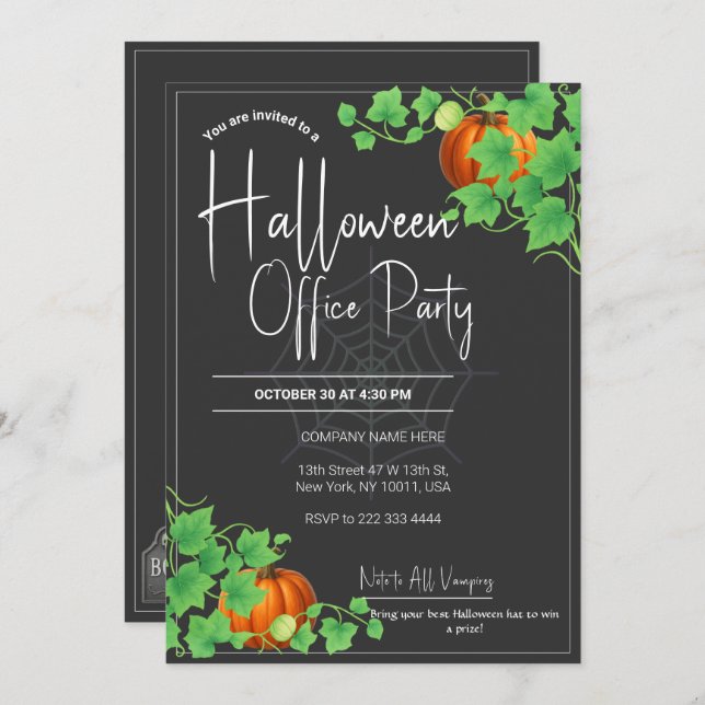 Office Halloween Invitations Black Card (Front/Back)