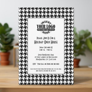Office Holiday Party Black White Houndstooth Logo Invitation