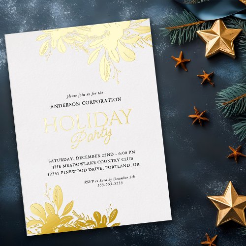 Office Holiday Party Fold Foil Greenery  Foil Invitation