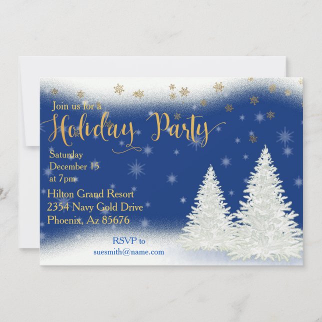 Office Holiday Party Snowflakes Gold Landscape Invitation (Front)