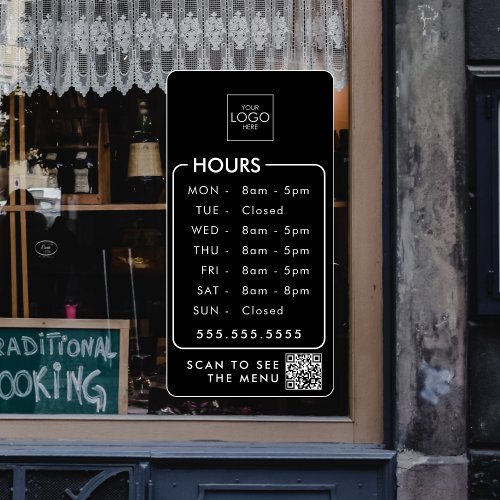 Office Hours With Your Logo QR Code Store Custom Window Cling