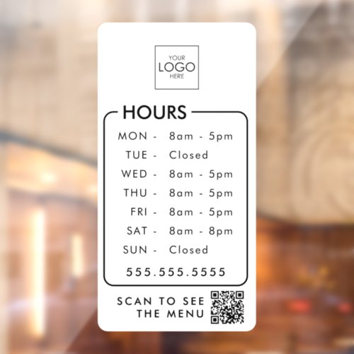 Office Hours With Your Logo QR Code Store Custom Window Cling