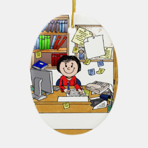 Office - Messy, Female - Pesonalized Cartoon Gift Ceramic Ornament