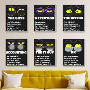 Office Org Chart – Set of 6 Funny Cat Canvas Wall  Canvas Photo Tile