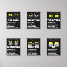 Office Org Chart – Set of 6 Funny Cat Canvas Wall 