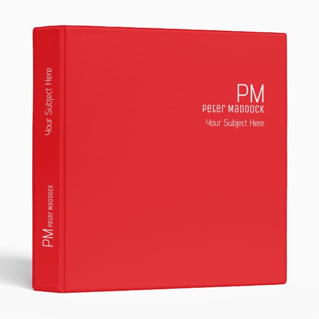 Office Organizer Monogrammed Bright-Red 3 Ring Binder (Front/Spine)