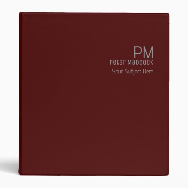 Office Organizer Monogrammed Oxblood 3 Ring Binder (Front)