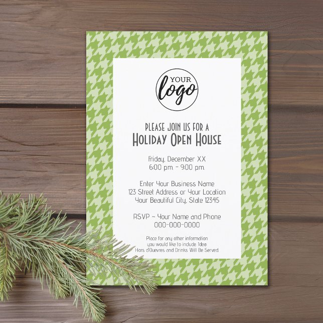 Office Party with Company Logo bright green check Invitation (Holday office party invitation)