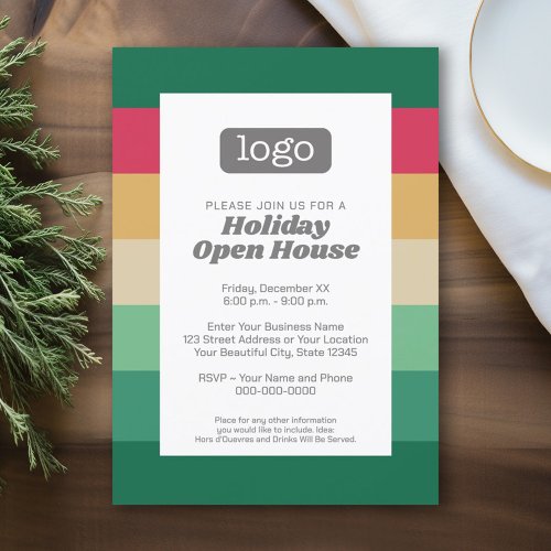 Office Party with Company Logo _ retro 70s stripes Invitation