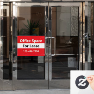Office Space For Lease Bright Red Black and White Window Cling