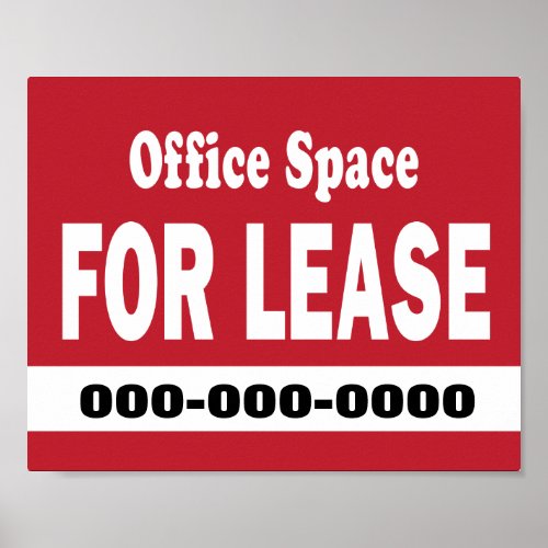 Office Space for Lease on red with phone number Poster