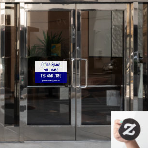Office Space For Lease Phone Number Blue and White Window Cling