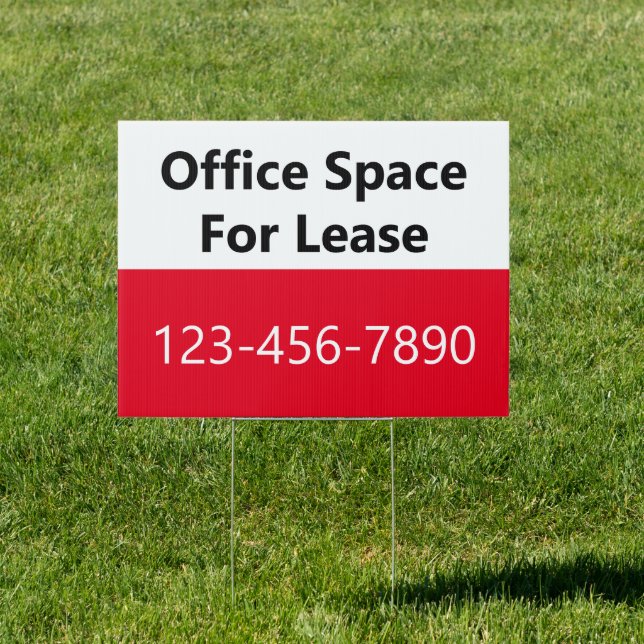 Office Space For Lease Phone Number Red and White Sign (Insitu)