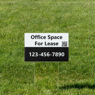Office Space For Lease Phone QR Code Black & White Sign