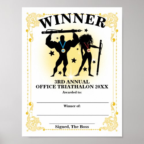 Office sports game winner certificate download poster