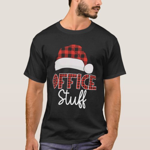 Office Staff Christmas Red Plaid Hat Cool School T_Shirt