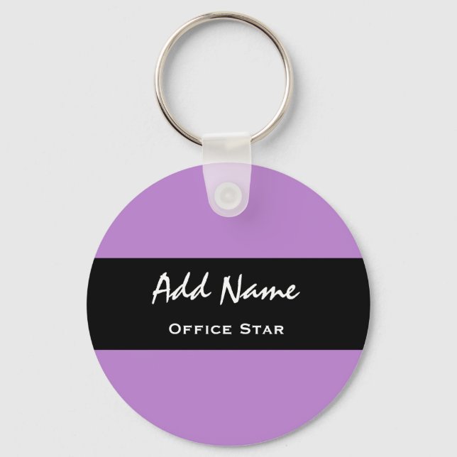 Office Star Purple Background Custom Name V01 Keychain (Front)