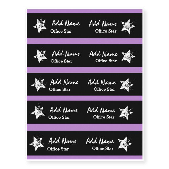 Office Star Purple Background Custom Name V01 Temporary Tattoos (Front)