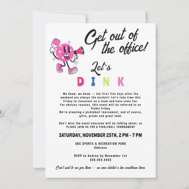 Office Team Builing Logo Funny Cartoon Pickleball Invitation (Front)