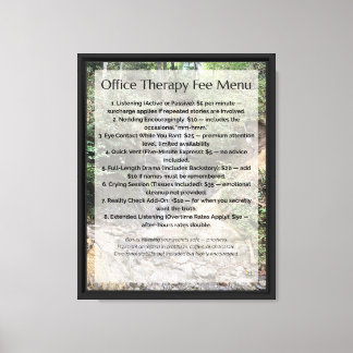 Office Therapy Fee Menu Canvas Print