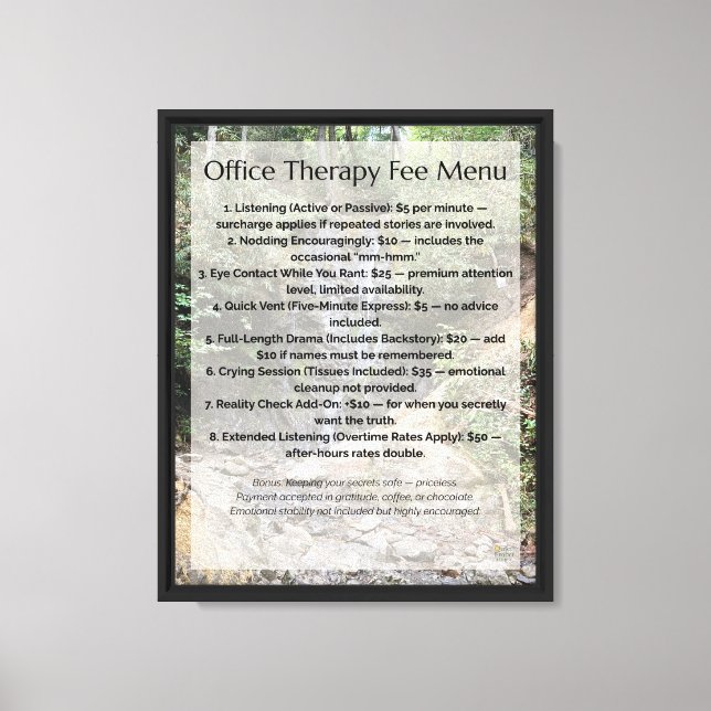 Office Therapy Fee Menu Canvas Print (Front)